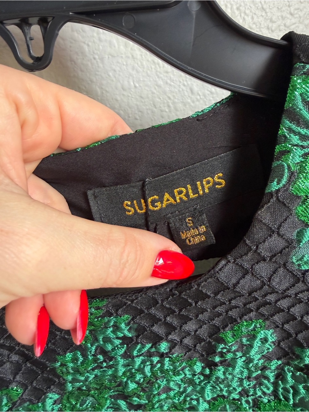 NWT Sugarlips Elyna Jacquard Green Black Puff Sleeve Peplum Blouse Sz S - Picture 9 of 13
